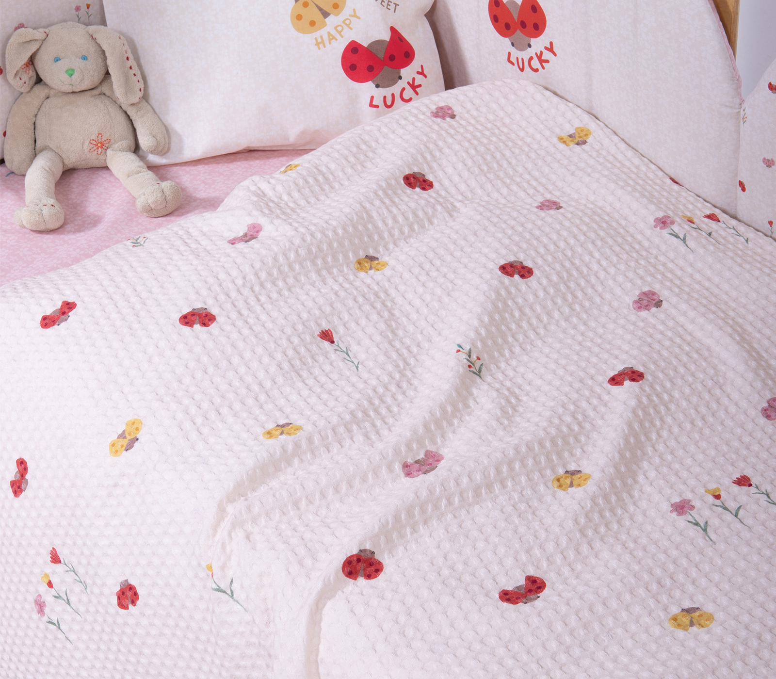 ΒΡΕΦΙΚΗ ΚΟΥΒΕΡΤΑ ΠΙΚΕ AΓΚΑΛΙΑΣ LADY BUG 80X110 NEF-NEF HOMEWARE ECRU - Image 2