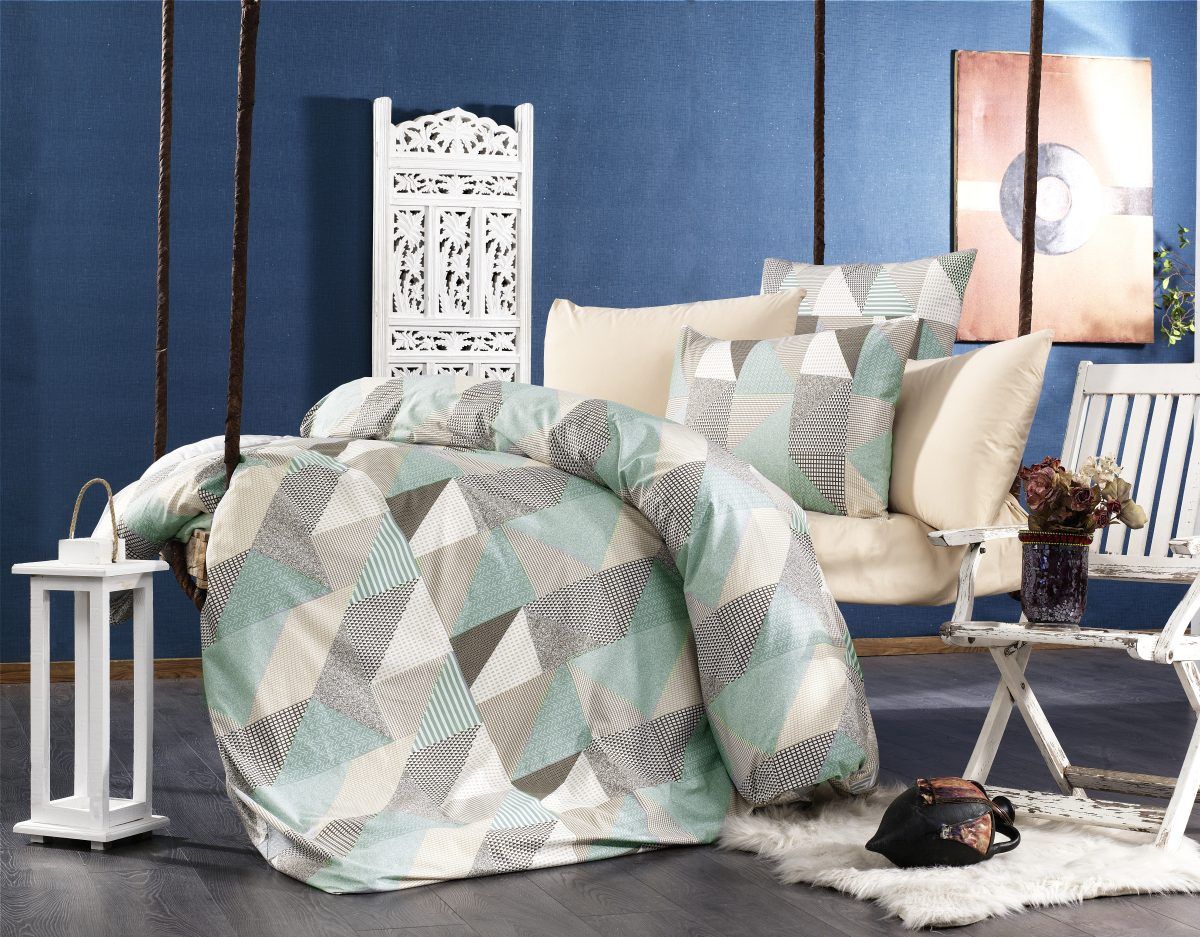 Dimcol Πάπλωματοθήκη Εμπριμέ 160x240 Geometrical 330 Green-Beige