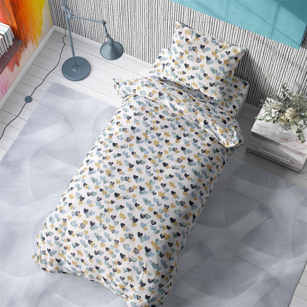 Dimcol Σεντονια Μονα Εμπριμε Σετ 3 Τεμ 160x240 Hearts 11 Grey-green