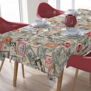 DIMcol ΤΡΑΠΕΖΟΜΑΝΤΗΛΟ ΑΛΕΚΙΑΣΤΟ ΕΝΗΛ Cott/Pol 70/30 140X180 Vintage Post Stamps 482 Ecru