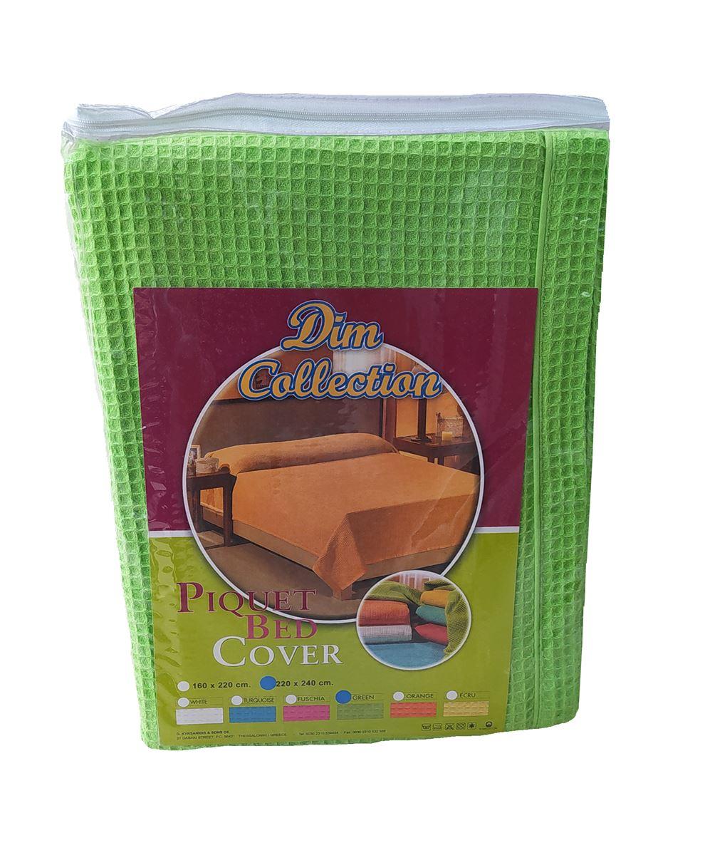 DIMcol ΚΟΥΒΕΡΤΑ ΠΙΚΕ ΕΝΗΛ Cotton 100% 220Χ240 με φάσα περιμετρικά Green
