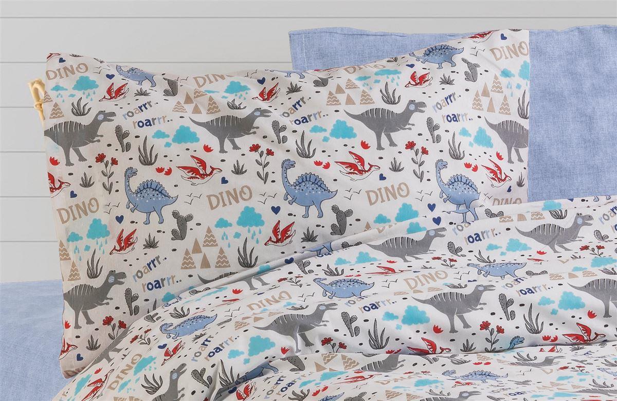 DIMcol ΜΑΞΙΛΑΡΟΘΗΚΗ ΕΜΠΡΙΜΕ kids Dino 309 50Χ70 White-Blue Cott/Pol 70/30