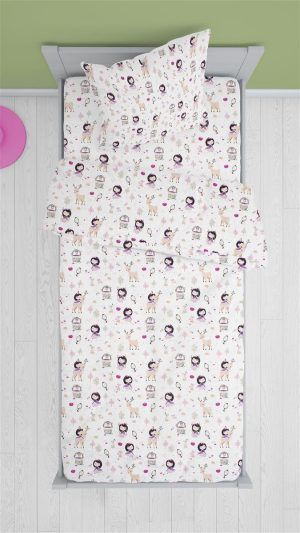 DIMcol ΠΑΠΛΩΜΑ ΕΜΠΡΙΜΕ kids Lily & Deer 179 160Χ240 White-Pink Cotton 100%
