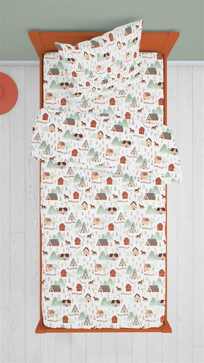 DIMcol ΠΑΠΛΩΜΑΤΟΘΗΚΗ ΕΜΠΡΙΜΕ kids Country 181 160Χ240 White-Green Cotton 100%