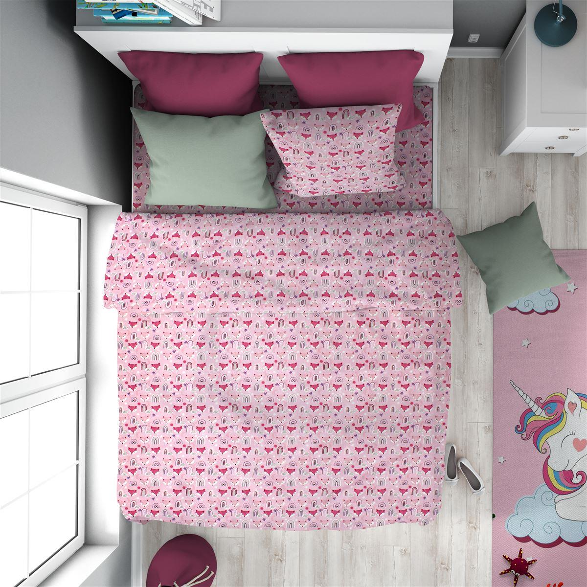 DIMcol ΠΑΠΛΩΜΑΤΟΘΗΚΗ ΕΜΠΡΙΜΕ kids Fox 525 160X240 Pink Cotton 100%