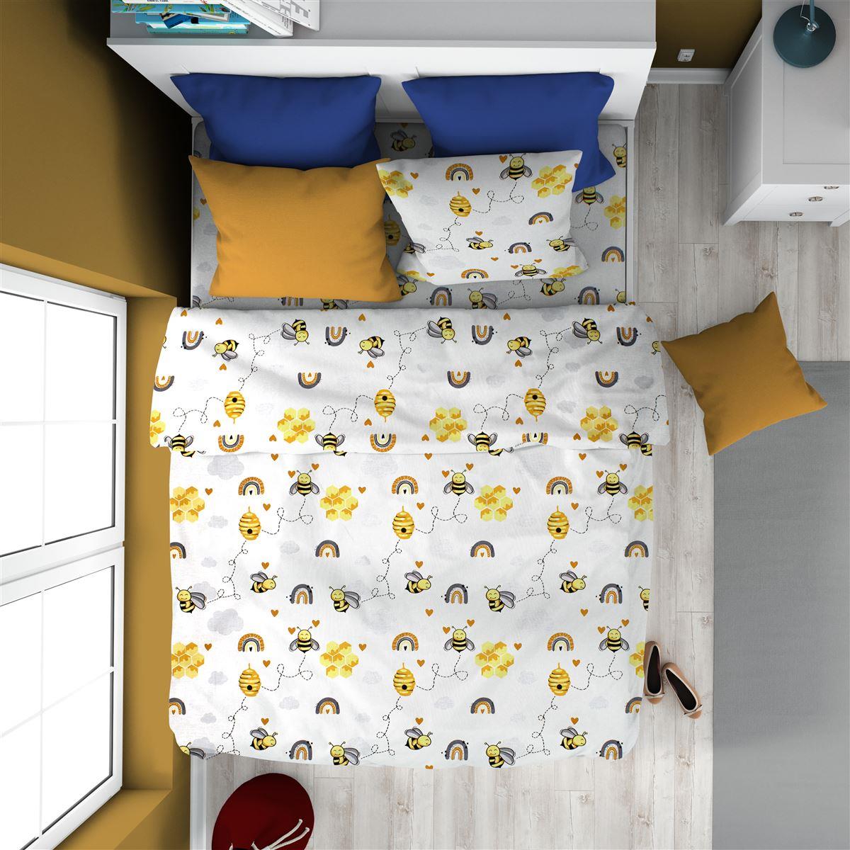 DIMcol ΠΑΠΛΩΜΑΤΟΘΗΚΗ ΕΜΠΡΙΜΕ kids Honey Bee 545 160X240 White-Yellow 100% Cotton