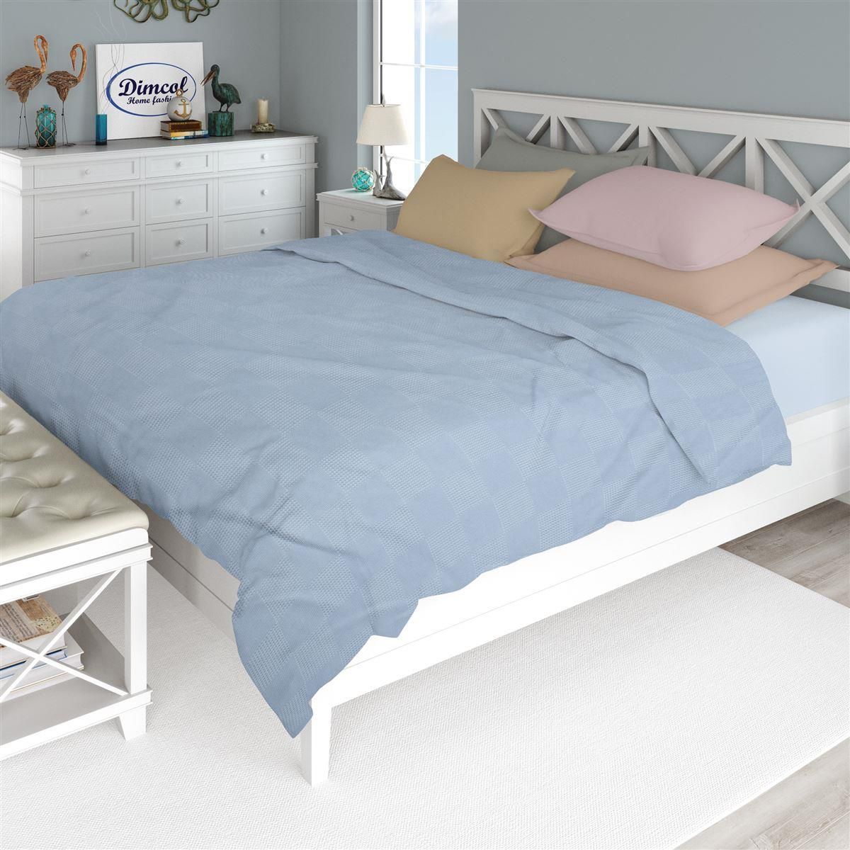 DIMcol ΚΟΥΒΕΡΤΑ ΠΙΚΕ Μονόχρωμη 220X250 Σιελ 100% Cotton