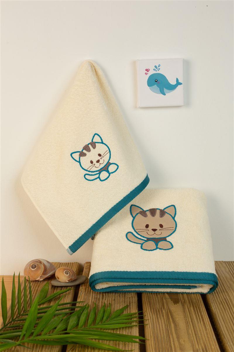 DIMcol ΠΕΤΣΕΤΑ Με Κέντημα Σετ 2 τεμ bebe Kitty 138 30X50,70X140 Εκρού 100% Cotton