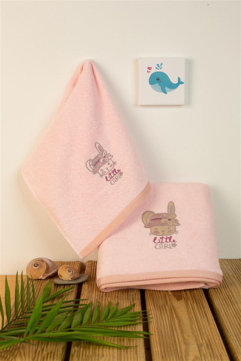 DIMcol ΠΕΤΣΕΤΑ Με Κέντημα Σετ 2 τεμ bebe Rabbit Girl 146 30X50,70X140 Ροζ 100% Cotton