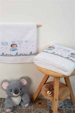 DIMcol ΠΕΤΣΕΤΑ Με Ψηφιακή Εκτύπωση Σετ 2 τεμ bebe Pilot 119 30X50,70X140 Λευκό 100% Cotton