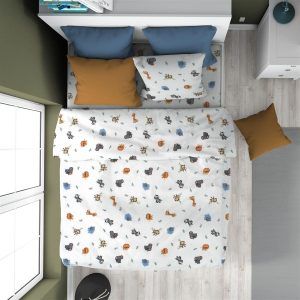 DIMcol ΠΑΠΛΩΜΑΤΟΘΗΚΗ ΕΜΠΡΙΜΕ kids Zoo 29 160X240 White 100% Cotton Flannel