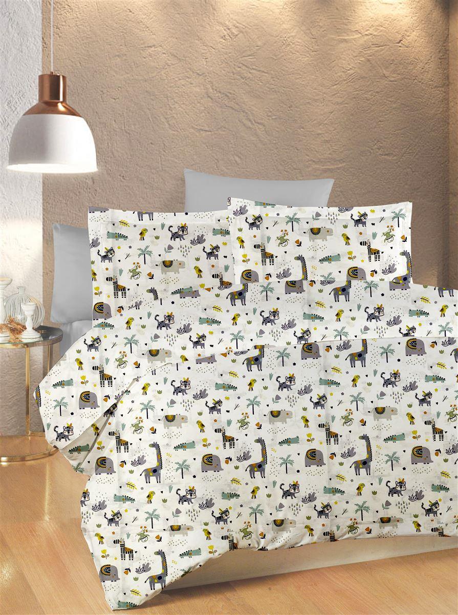 DIMcol ΠΑΠΛΩΜΑΤΟΘΗΚΗ ΕΜΠΡΙΜΕ kids Zoo 557 160X240 White-Grey 100% Cotton