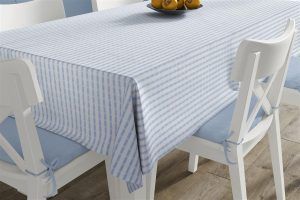 DIMcol Ανεξίτηλο Τραπεζομάντηλο Νηματοβαφή White-Sky Blue 140X140 100% Cotton