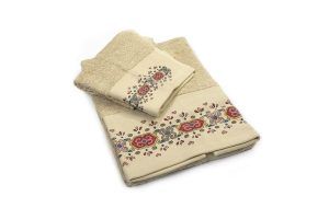 DIMcol Πετσέτα Σετ 2 τεμ ZUCCHI 40X60,60X110 Με Στάμπα Μπεζ 100% Cotton