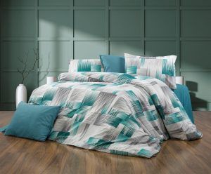 DIMcol Σεντόνια Εμπριμέ Σετ 4 τεμ Ευφημία 475 240X270 Petrol 70/30 Cott/Pol