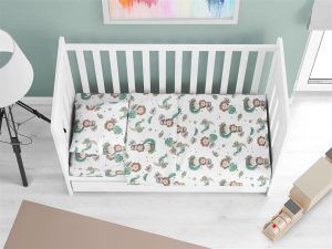 DIMcol Σεντόνια Εμπριμέ Σετ 3 τεμ bebe Lion 534 120X160 Green 100% Cotton