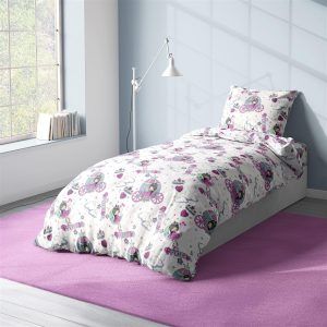 DIMcol Παπλωματοθήκη Εμπριμέ kids Princess 389 160X240 White-Lila 70/30 Cott/Pol