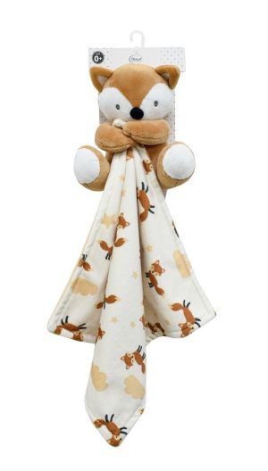 DIMcol Λούτρινο Ζωάκι με Πανάκι Παρηγορίας Coral Fleece Ψηφιακής Εκτύπωσης bebe Fox 15 Ύψος 20 cm Beige 100% Polyester