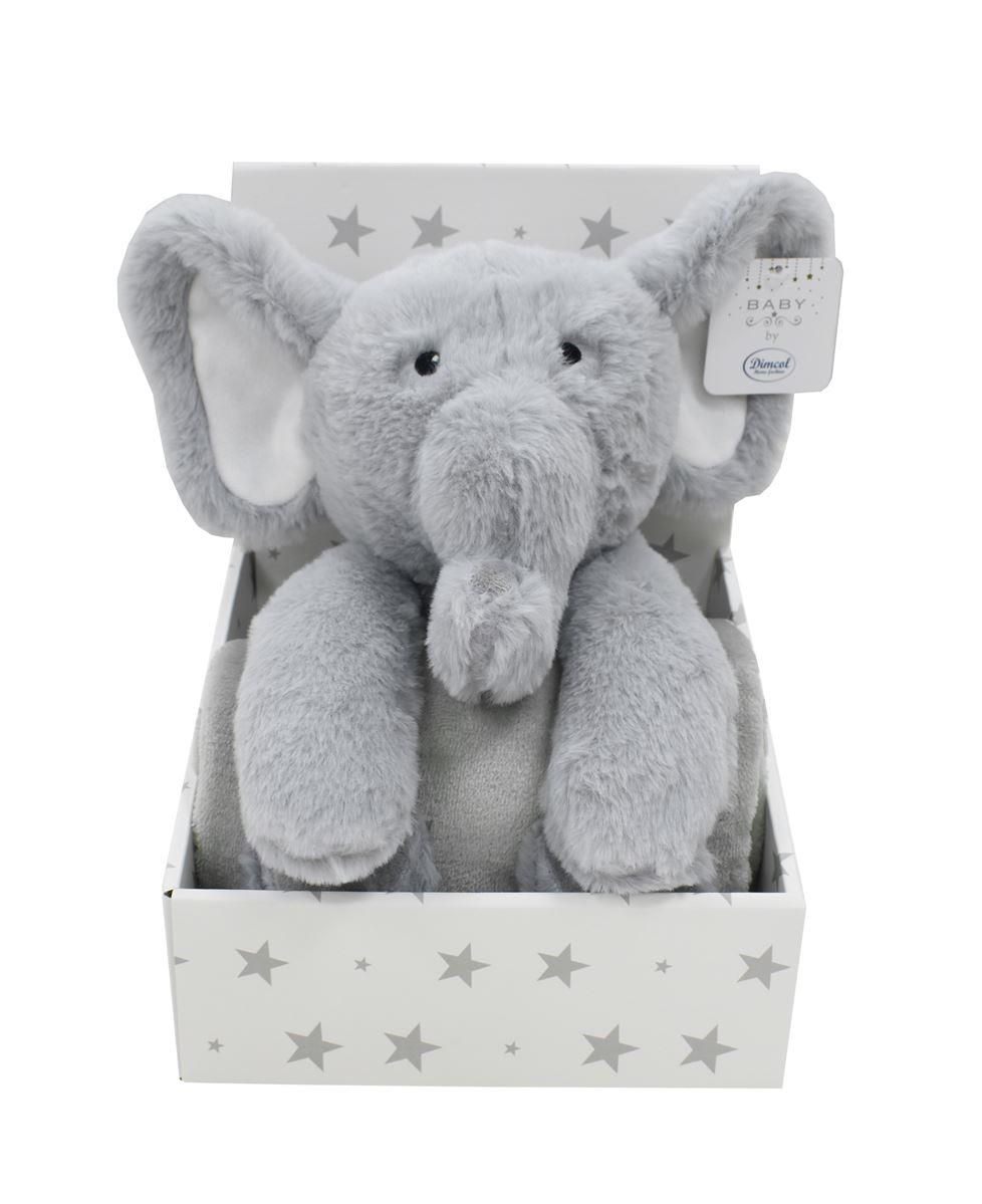 DIMcol Λούτρινο Ζωάκι Σετ 2 Τεμ. bebe Elephant 03 Ύψος 25 cm & Κουβέρτα Coral Fleece 75X90 cm Grey 100% Polyester