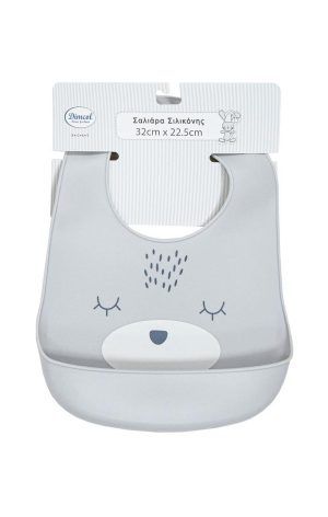 DIMcol Σαλιάρα Σιλικόνης bebe με Κουμπί & Τσέπη 17 22.5X32 Grey 100% Silicone