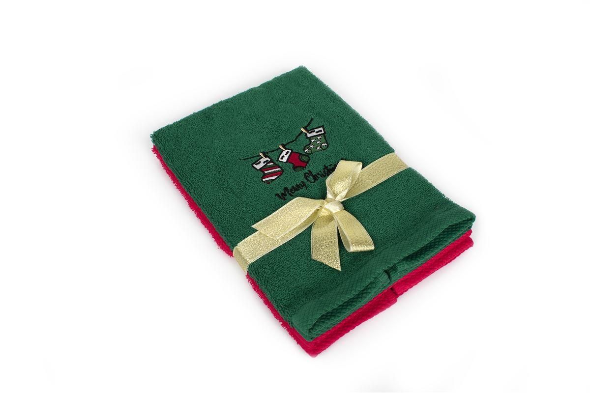 DIMcol Χριστουγεννιάτικο Σετ Πετσέτες 2 τεμ. 40X60 Christmas Socks Κόκκινο-Πράσινο 100% Cotton - Image 2