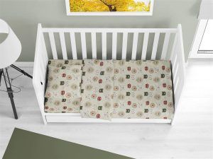 DIMcol Κατωσέντονο Με Λάστιχο bebe Big Cats 27 0,70X1,40X0,15 Light Olive 100% Cotton