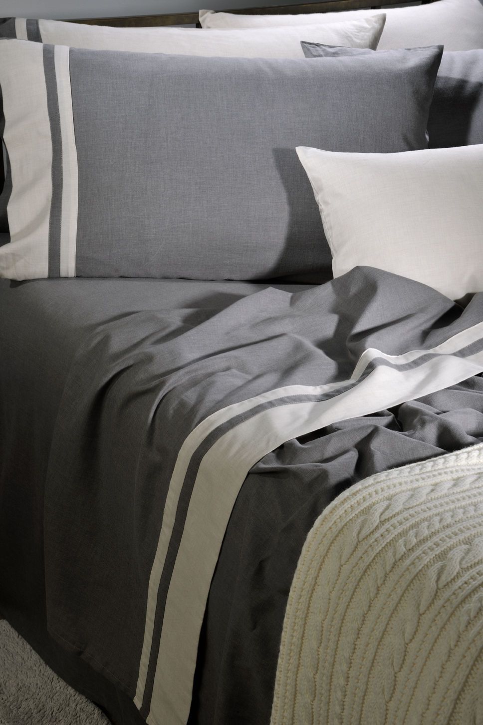 Down Town Σετ Σεντόνια Υπέρδιπλα Grey 90% Cotton-10% Wool