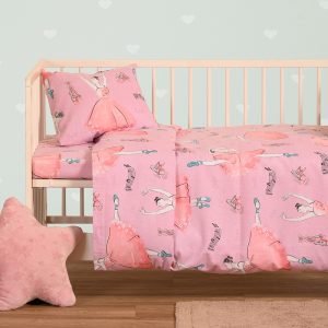 Melinen Home Σετ Σεντονια Φανελενια Κούνιας Ballet Pink (120X170) Winter Line Βαβυ 120Χ170
