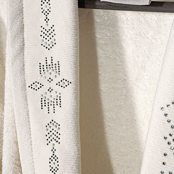 Beauty Home Μπουρνούζι με γιακά και strass Art 3090 Εκρού - Image 2