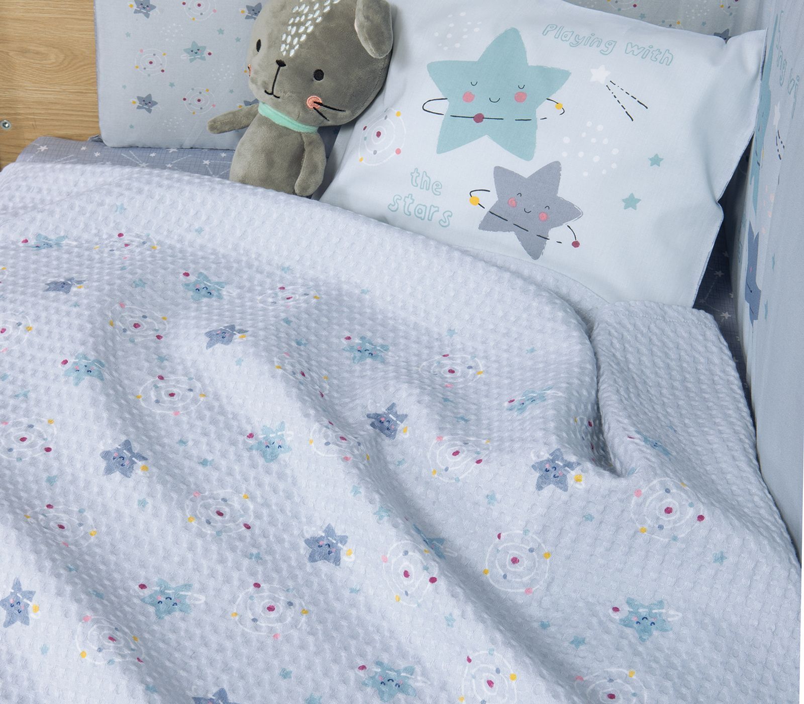 ΒΡΕΦΙΚΗ ΚΟΥΒΕΡΤΑ ΠΙΚΕ AΓΚΑΛΙΑΣ EXPLORE THE UNIVERSE 80X110 NEF-NEF HOMEWARE L.BLUE