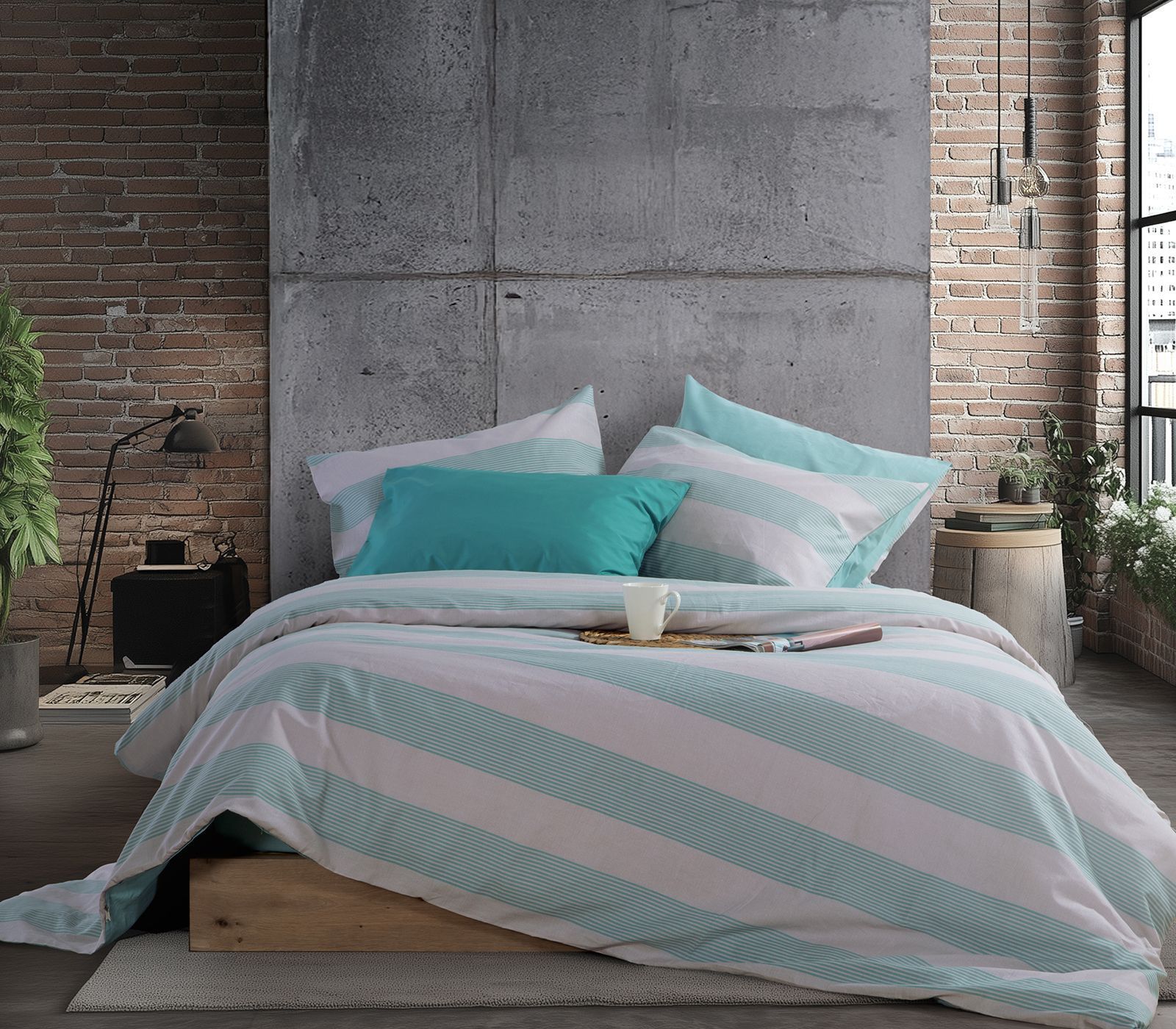 Nef-Nef Homeware ΣΕΝΤΟΝΙ ΒΑΜΒ.CASUAL STRIPE ΣΕΤ ΔΙΠΛΟ PETROL