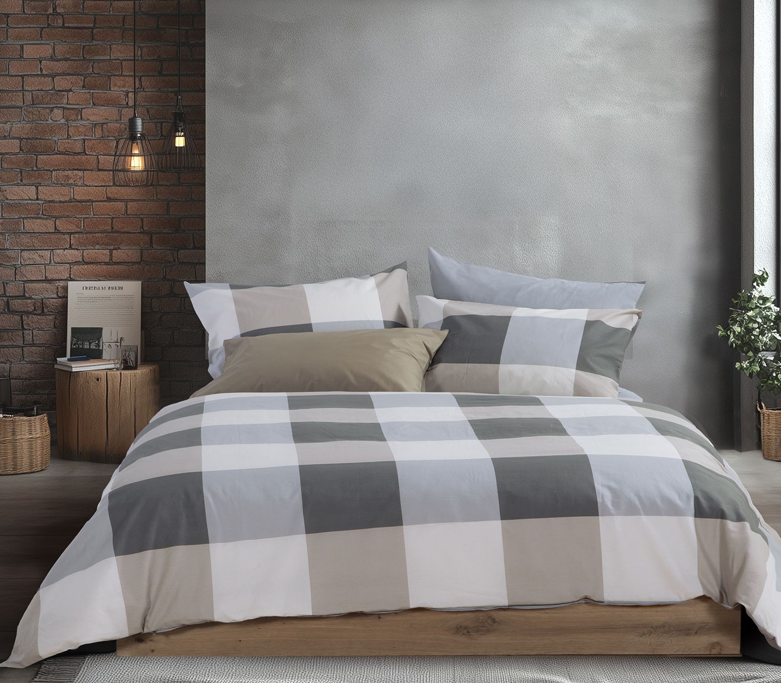 Nef-Nef Homeware ΣΕΝΤΟΝΙ ΒΑΜΒ.CASUAL CHECK ΣΕΤ ΜΟΝΟ GREY