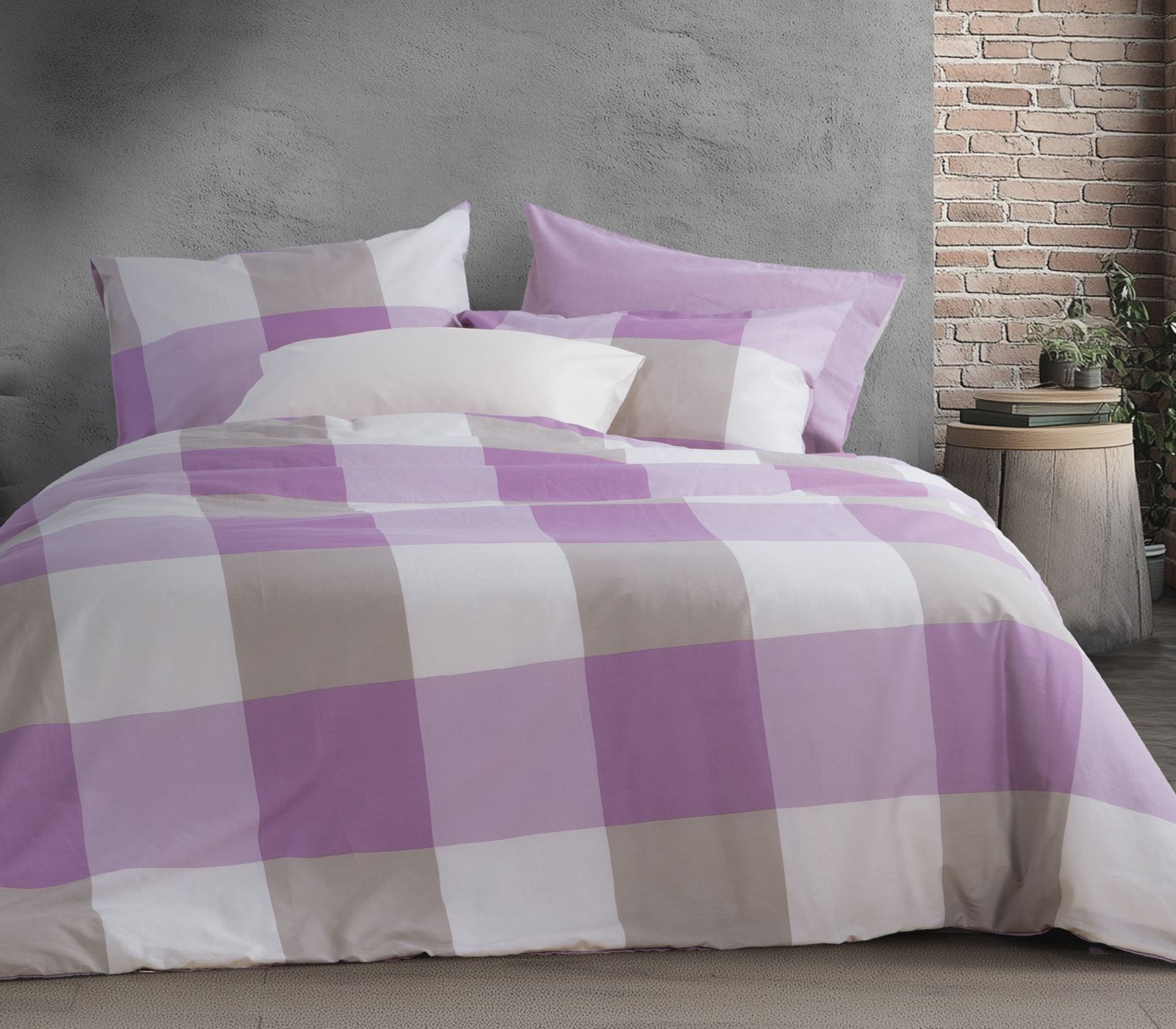 Nef-Nef Homeware ΣΕΝΤΟΝΙ ΒΑΜΒ.CASUAL CHECK ΣΕΤ KING SIZE ΜΛ MAUVE