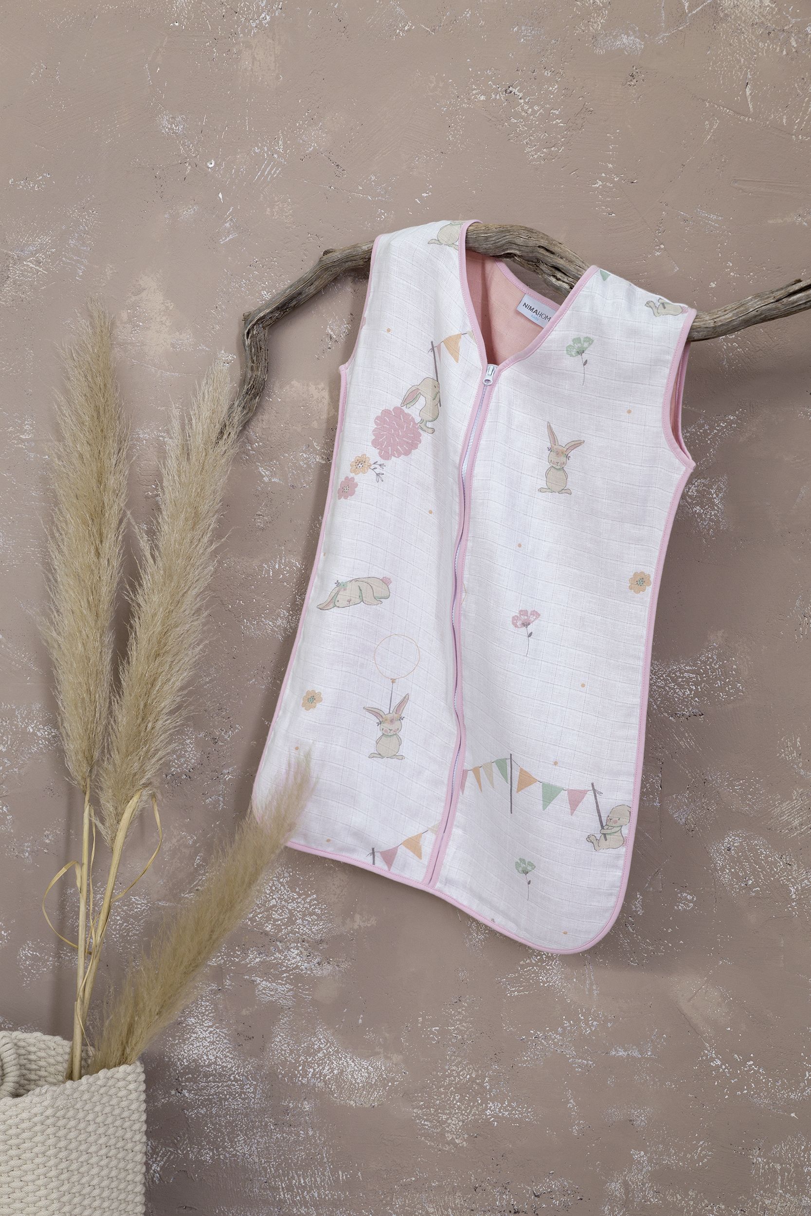 Nima Bebe Υπνόσακος καλοκαιρινός 6-18 μηνών - Bunny Love Ροζ, Λευκο