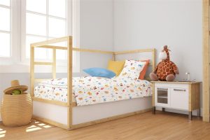 DIMcol Παπλωματοθήκη Εμπριμέ bebe Forest Animals 570 120X160 White-Sky Blue 100% Cotton