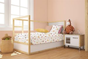 DIMcol Παπλωματοθήκη Εμπριμέ bebe Forest Animals 571 120X160 White-Pink 100% Cotton