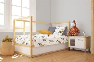DIMcol Παπλωματοθήκη Εμπριμέ bebe Space Mission 183 120X160 White-Grey 100% Cotton