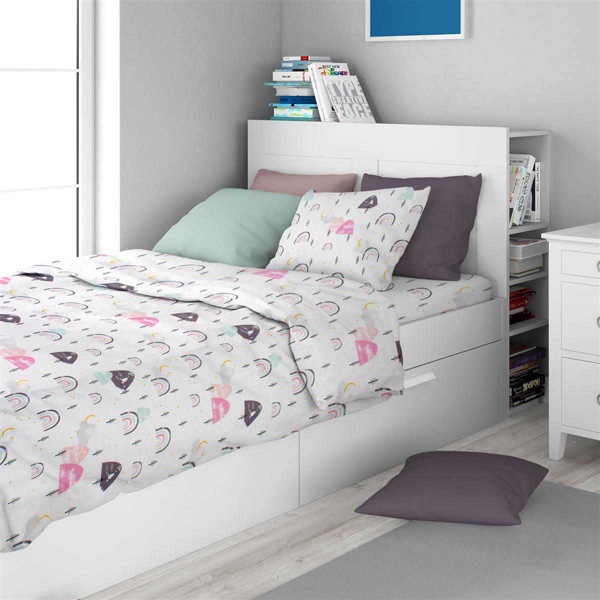 DIMcol Σεντόνια Εμπριμέ Σετ 2 τεμ kids Rainbow 575 160X240 White-Pink 100% Cotton