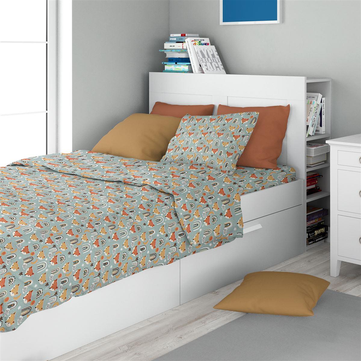 DIMcol Σεντόνια Εμπριμέ Σετ 3 τεμ kids Fox 528 160X240 Pale Cyan 100% Cotton