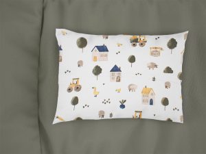DIMcol Μαξιλαροθήκη Εμπριμέ bebe Village 579 35X45 White-Green 100% Cotton