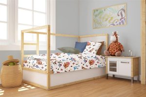 DIMcol Παπλωματοθήκη Εμπριμέ bebe Dinosaur 519 120X160 White-Blue 100% Cotton