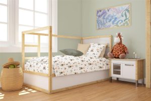 DIMcol Παπλωματοθήκη Εμπριμέ bebe Cloudy Bear 581 120X160 White-Olive 100% Cotton