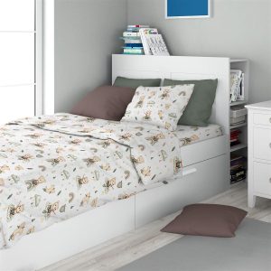 DIMcol Σεντόνια Εμπριμέ Σετ 3 τεμ kids Cloudy Bear 581 160X240 White-Olive 100% Cotton