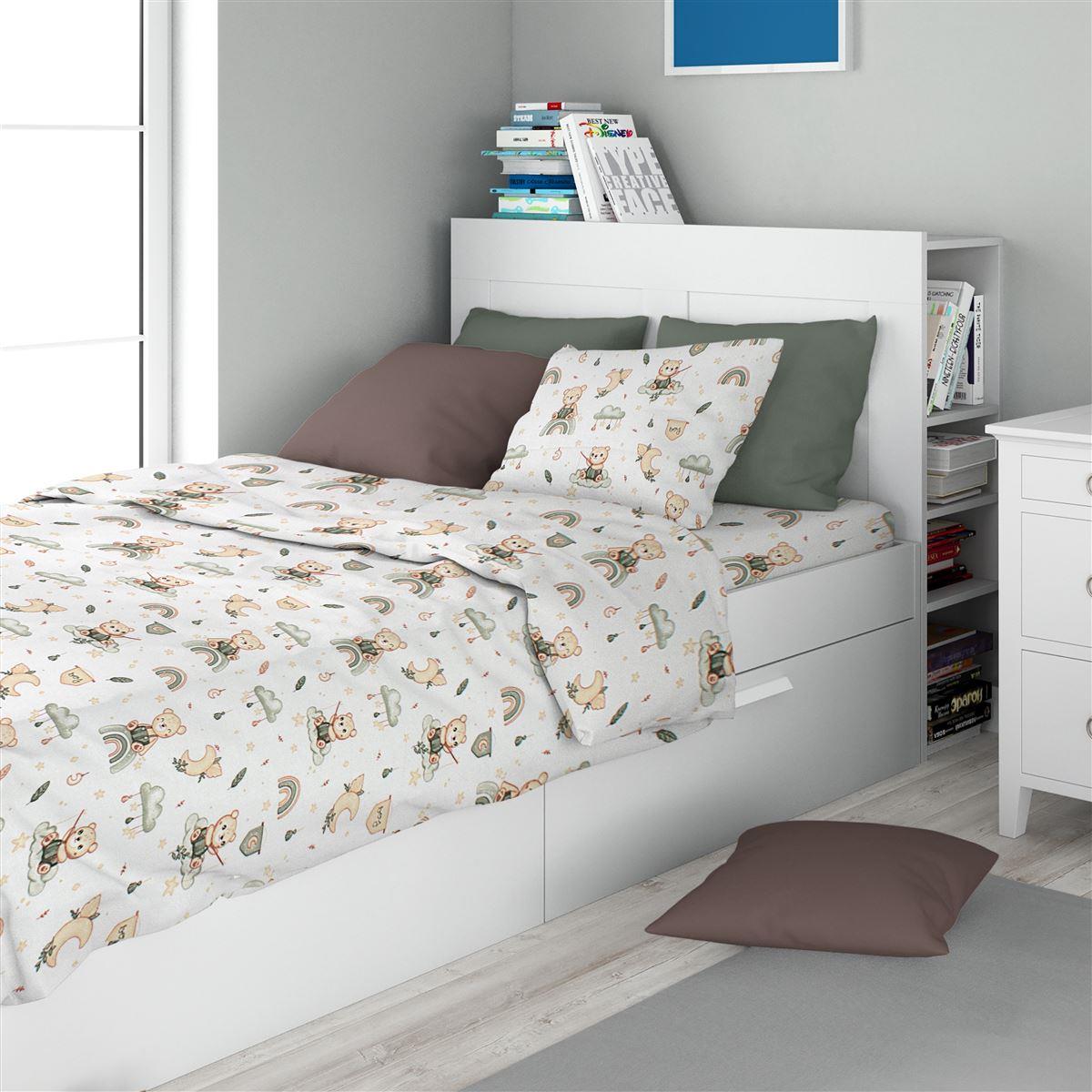 DIMcol Σεντόνια Εμπριμέ Σετ 3 τεμ kids Cloudy Bear 581 160X240 White-Olive 100% Cotton