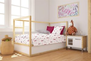 DIMcol Παπλωματοθήκη Εμπριμέ bebe Cloudy Bear 582 120X160 White-Pink 100% Cotton