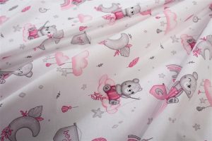 DIMcol Σεντονάκι Λίκνου bebe Cloudy Bear 582 80X110 White-Pink 100% Cotton