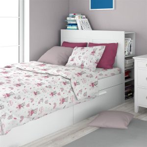 DIMcol Σεντόνια Εμπριμέ Σετ 2 τεμ kids Cloudy Bear 582 160X240 White-Pink 100% Cotton