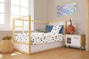 DIMcol Παπλωματοθήκη Εμπριμέ bebe Village 579 120X160 White-Green 100% Cotton