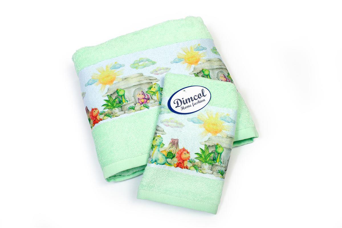 DIMcol Πετσέτα Σετ 2 τεμ Με Ψηφιακή Εκτύπωση bebe Dinosaurs 313 30X50,70X140 Mint 100% Cotton
