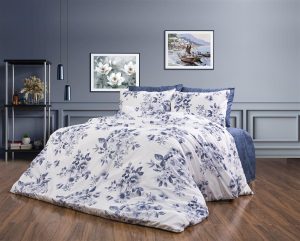 DIMcol Σεντόνια Εμπριμέ Σετ 4 τεμ Βερονίκη 486 220X240 White-Blue 70/30 Cott/Pol